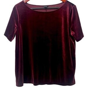Ann Taylor Velvet Short Sleeve Top Holiday Burgundy Red Size Small